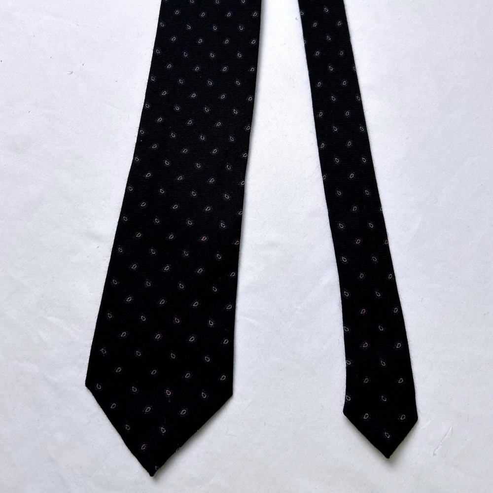 Polo Ralph Lauren Vintage Mens Wool Micro Paisley Handmade Tie Navy Blue Preppy